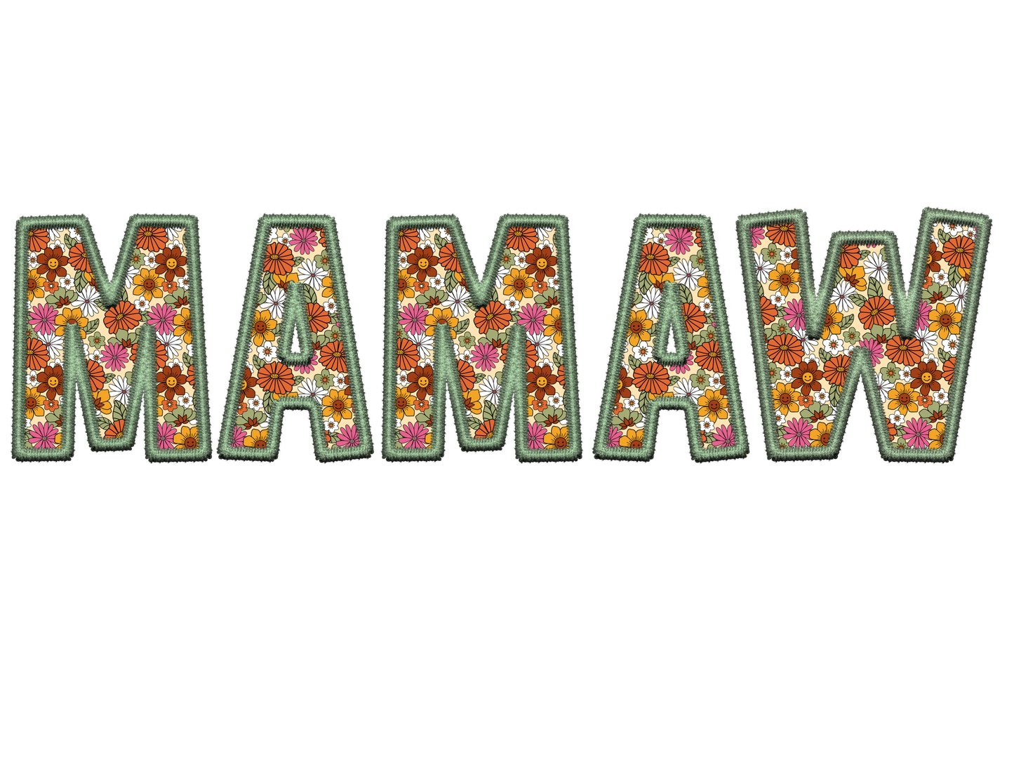 Mamaw- Green Floral Faux Embroidery