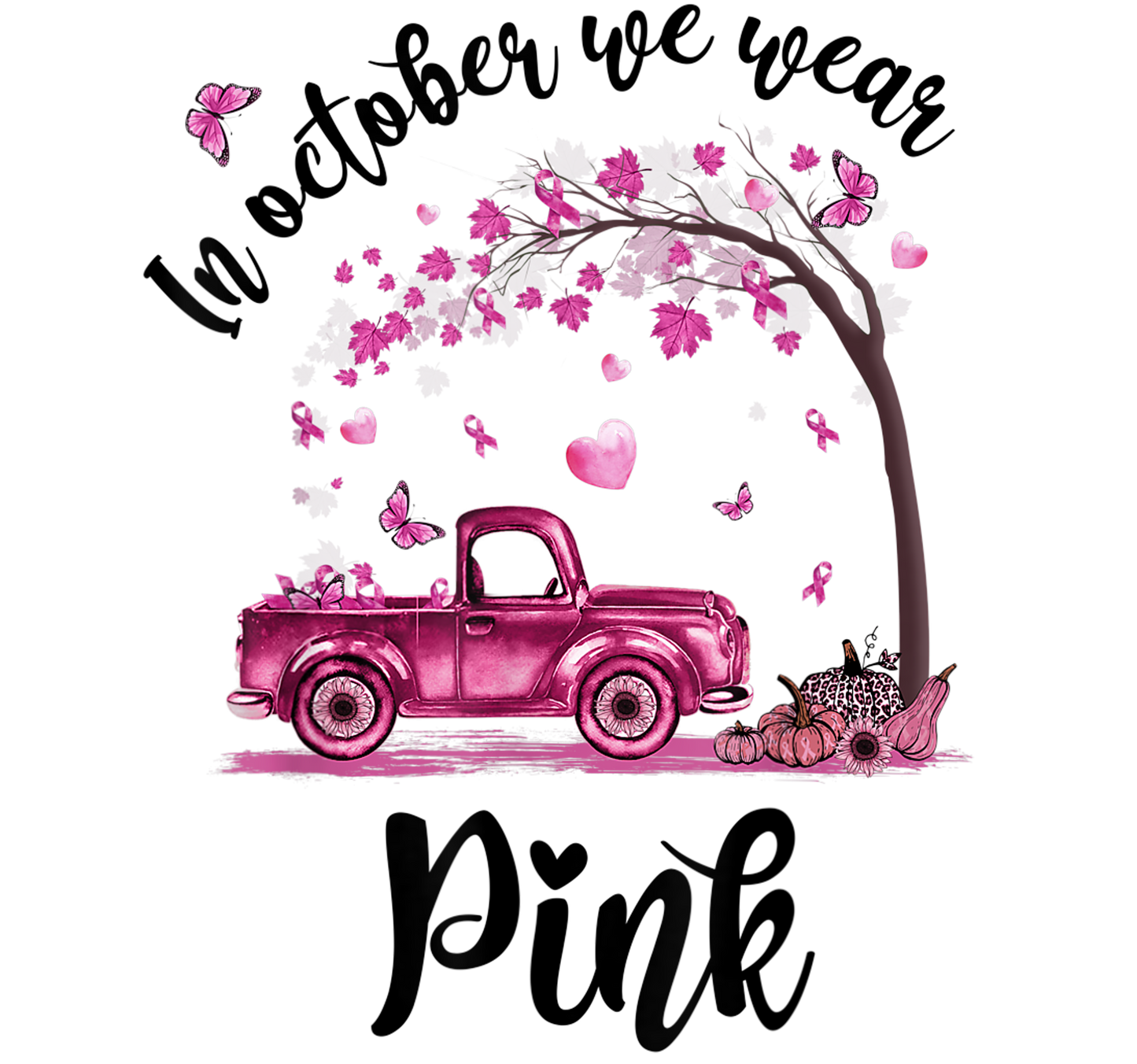 Wear Pink Fall Pumpkin Truck Breast Cancer Awareness