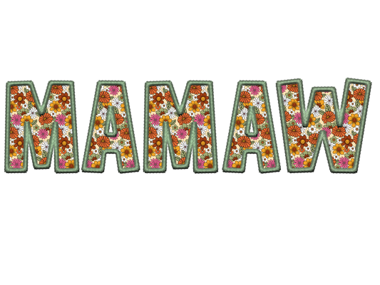 Mamaw- Green Floral Faux Embroidery