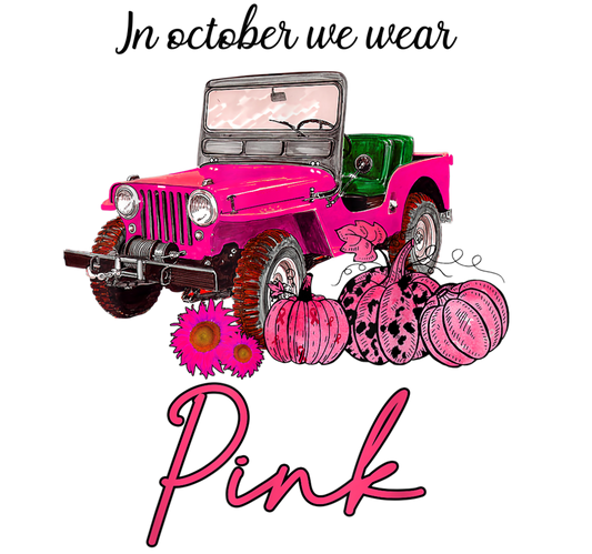 In October We Wear Pink Jeep and Pumpkin Breast Cancer Awareness`