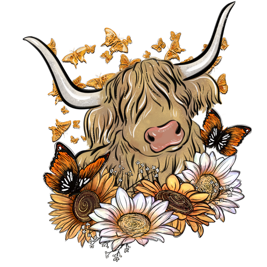 Sunflower Highland Cow